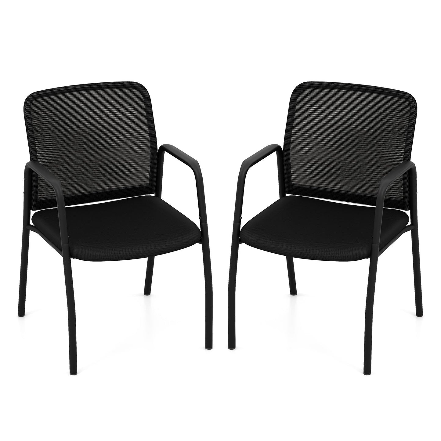 Waiting Room Chair Set of 2 Office Guest Chairs with Ergonomic Mesh Backrest-Black