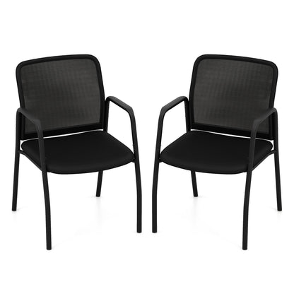 Waiting Room Chair Set of 2 Office Guest Chairs with Ergonomic Mesh Backrest-Black