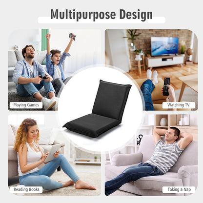 Adjustable 6 positions Folding Lazy Man Sofa Chair Floor Chair-Black