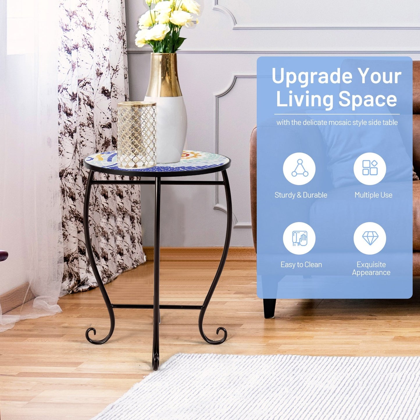 Outdoor Indoor Steel Accent Plant Stand Cobalt Table-Blue