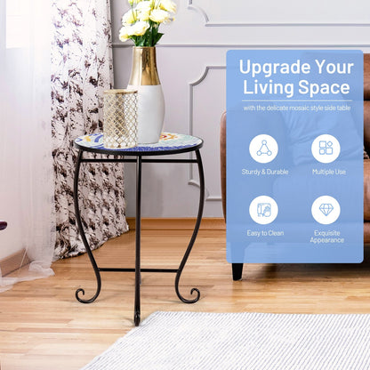 Outdoor Indoor Steel Accent Plant Stand Cobalt Table-Blue