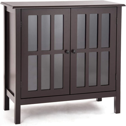 Glass Door Sideboard Console Storage Buffet Cabinet-Black