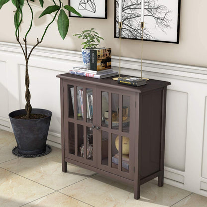 Glass Door Sideboard Console Storage Buffet Cabinet-Black