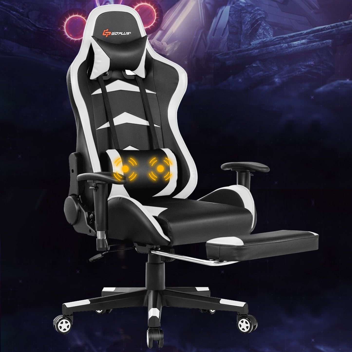 Massage Gaming Chair with Footrest-Blue