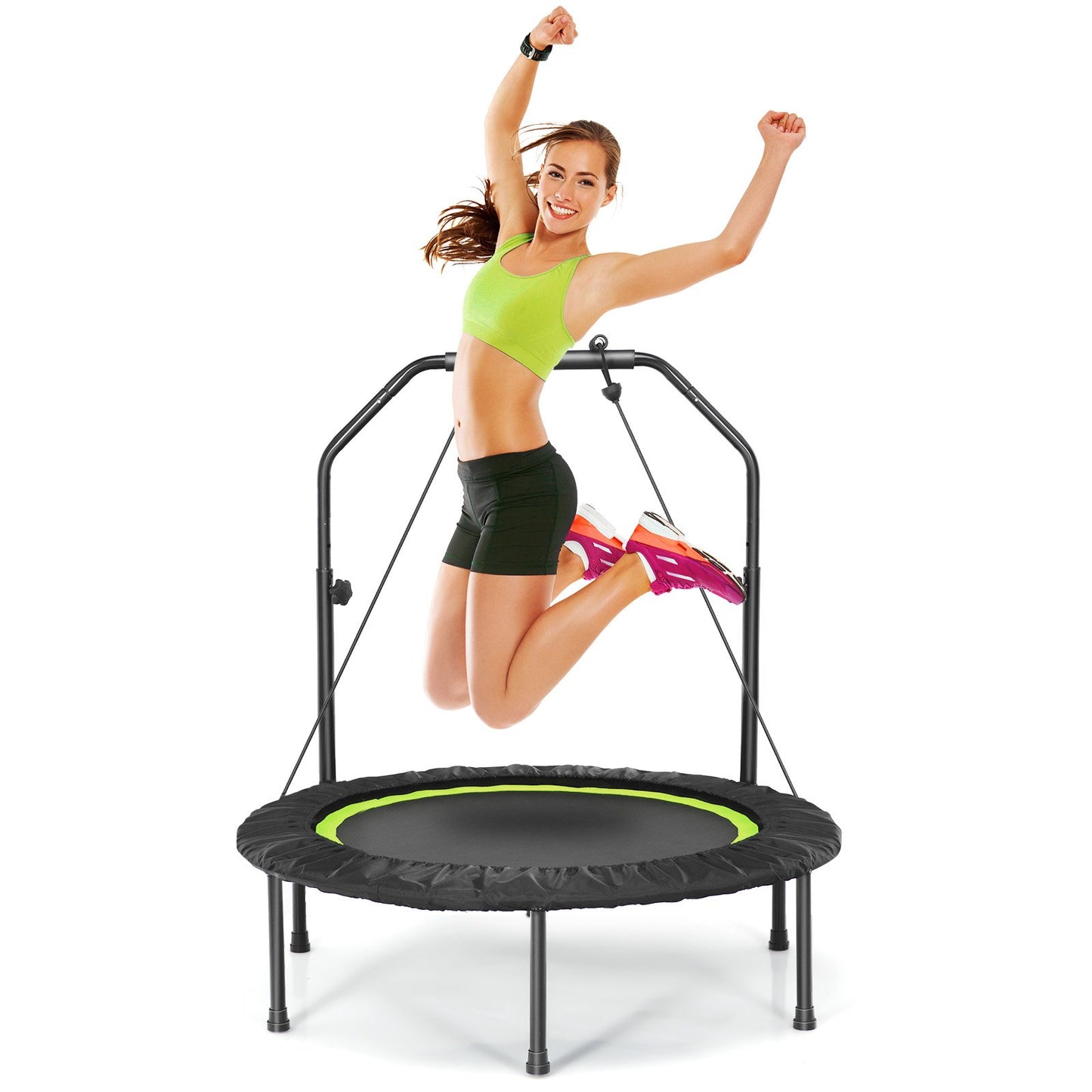 40 Inch Foldable Fitness Rebounder with Resistance Bands Adjustable Home-Blue