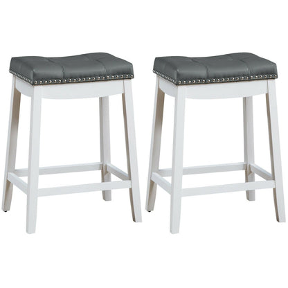 Set of 2 Nailhead Saddle Bar Stools-Brown