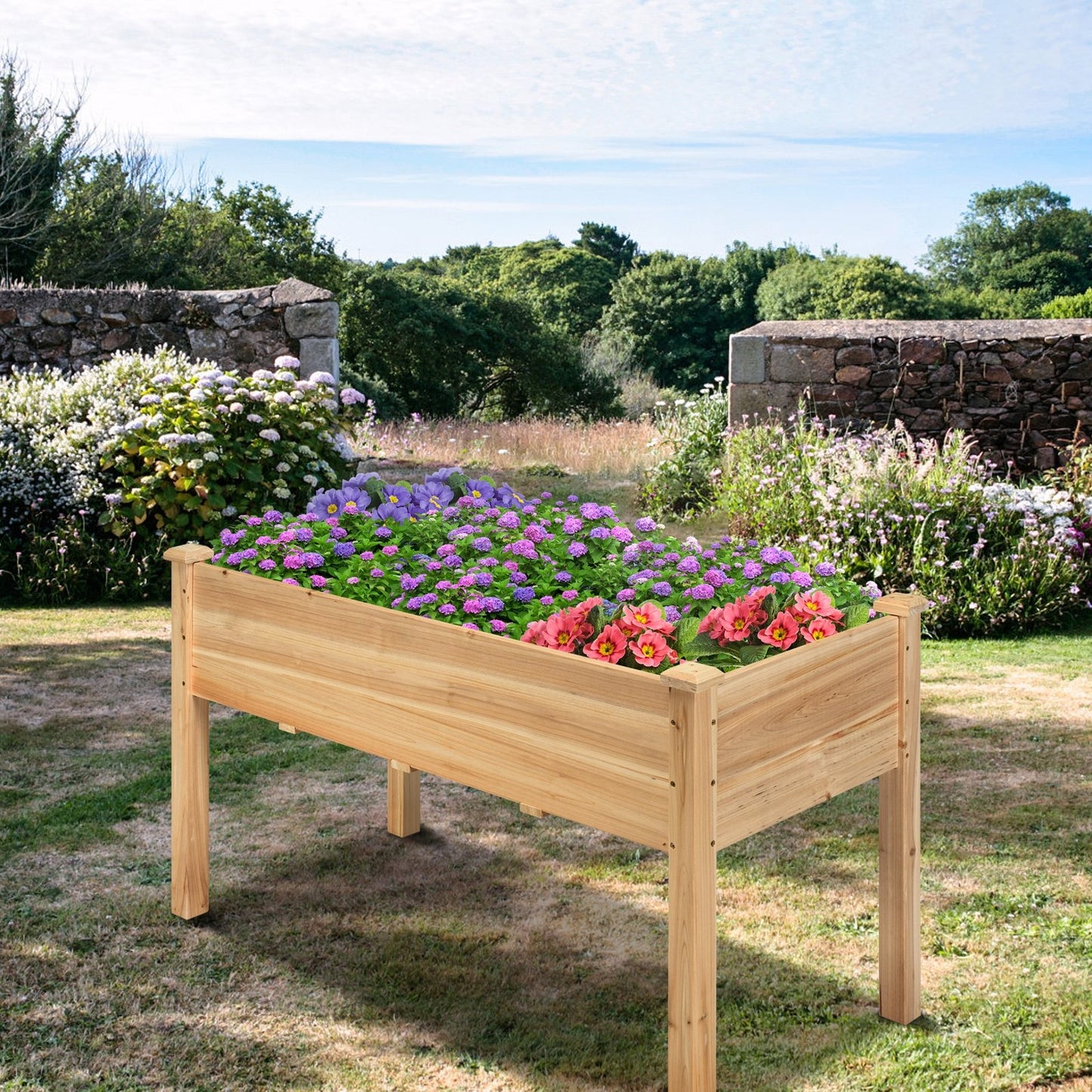 Wooden Raised Vegetable Garden Bed Elevated Grow Vegetable Planter-Gray