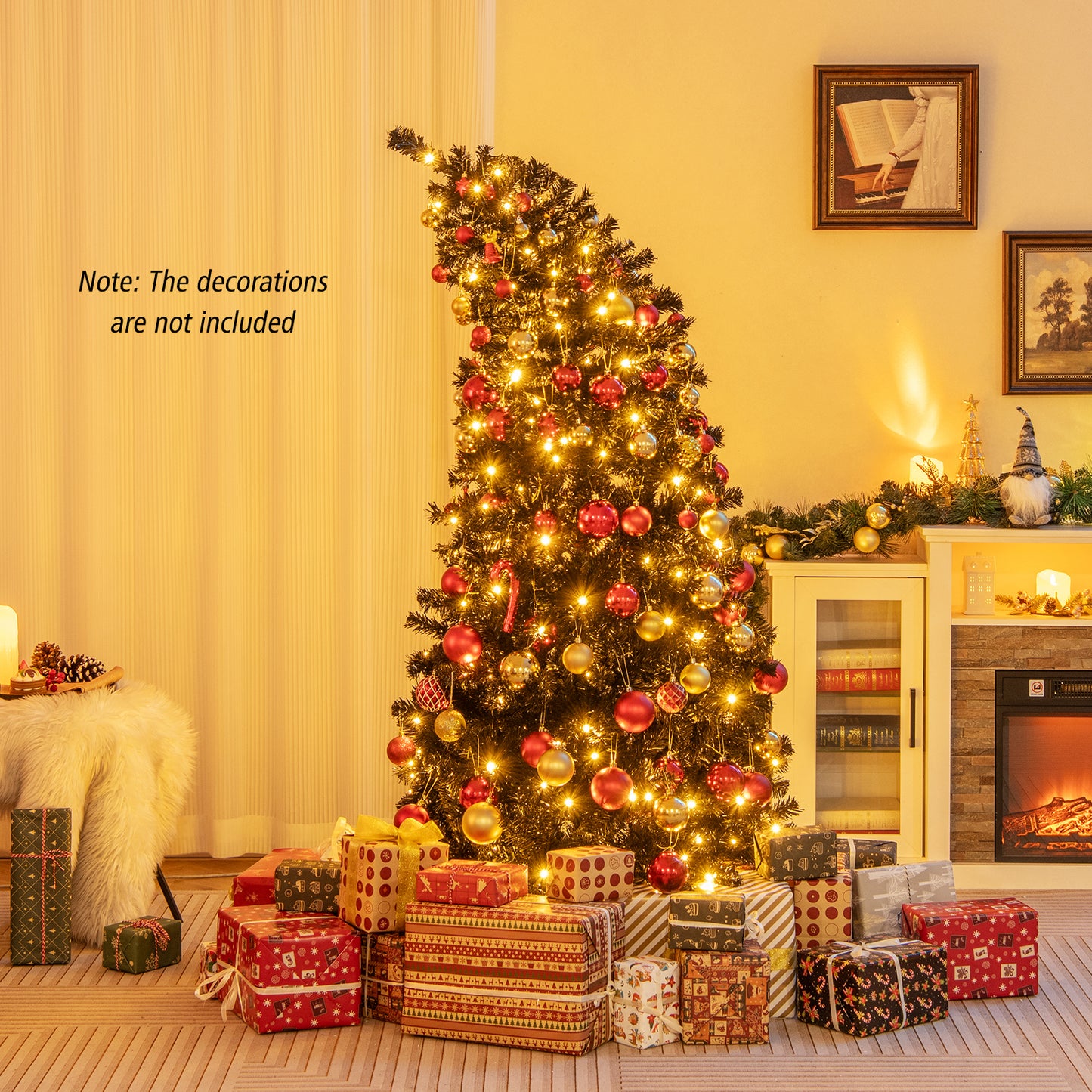 6/7 FT Artificial Christmas Tree with Bendable Top Section and Warm Light-6 FT