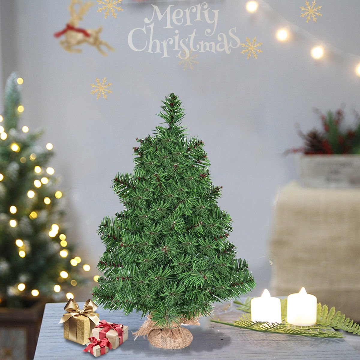 Artificial PVC Christmas tree, 2 feet tall, holiday decor by Wilsons Home Store, with green branches and festive holiday styling.