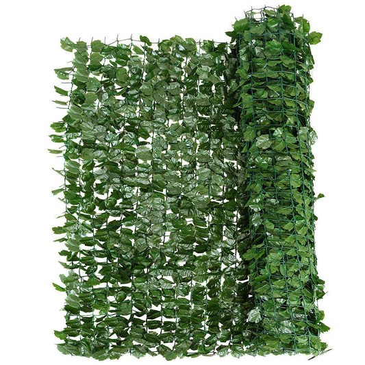 Faux ivy leaf privacy fence panel by Wilsons Home Store, 40x95 inches, outdoor decorative privacy screen with lush green foliage.