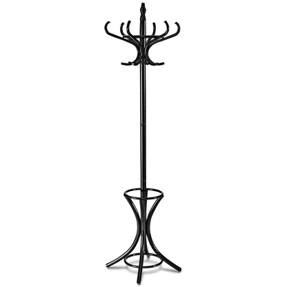 Wood Standing Hat Coat Rack w/ Umbrella Stand-Black