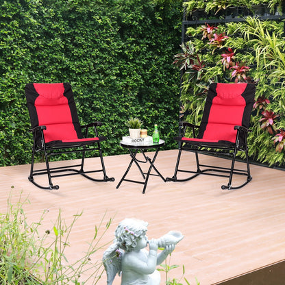 3 Pieces Outdoor Folding Rocking Chair Table Set with Cushion-Blue