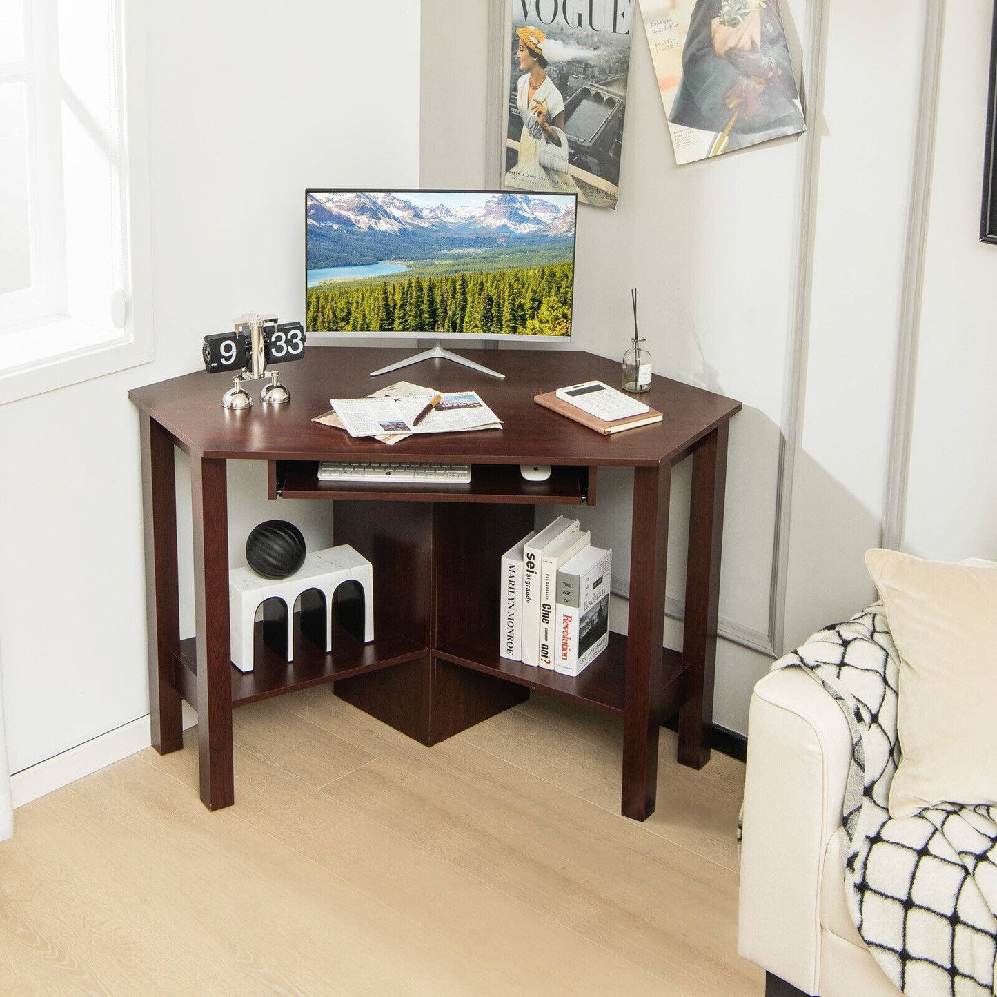Wooden Study Computer Corner Desk with Drawer-Black