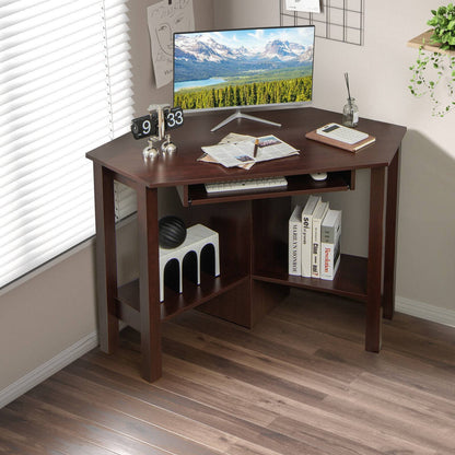 Wooden Study Computer Corner Desk with Drawer-Black