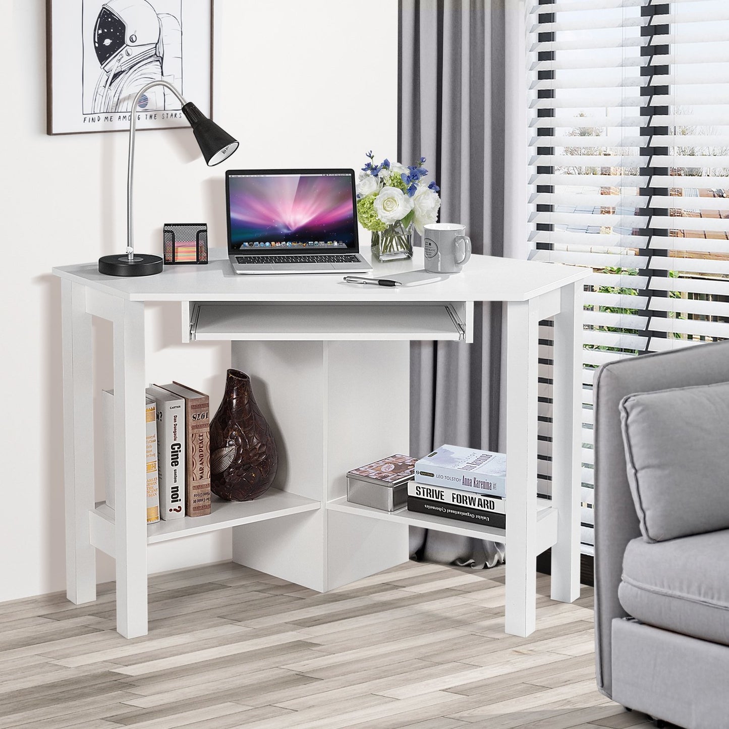 Wooden Study Computer Corner Desk with Drawer-Black
