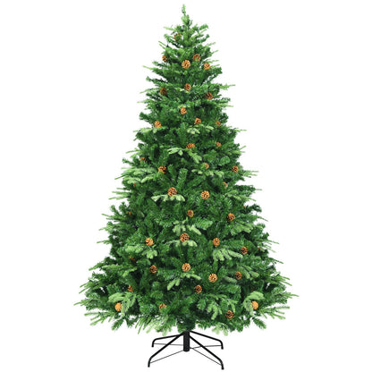 Flocked Artificial Christmas Tree with LED Lights and Pine Cones-8 ft