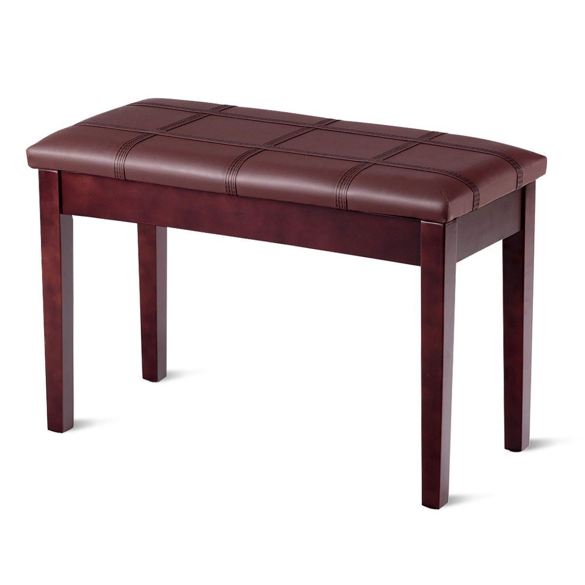 Solid Wood PU Leather Piano Double Duet Keyboard Bench-Black