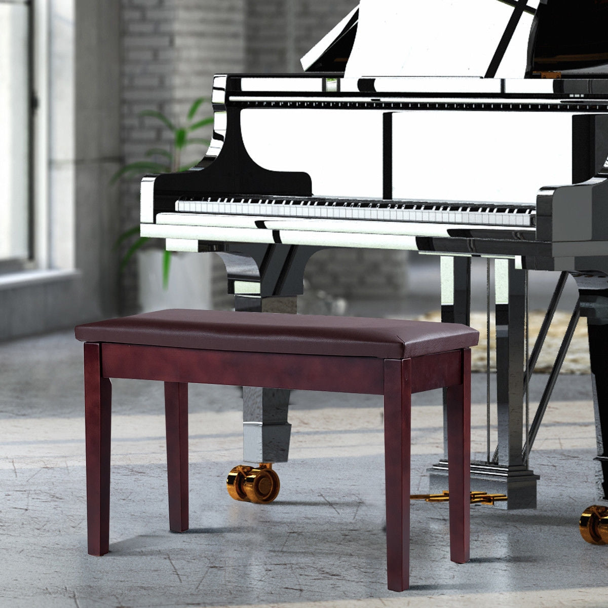 Solid Wood PU Leather Padded Piano Bench Keyboard Seat-Black