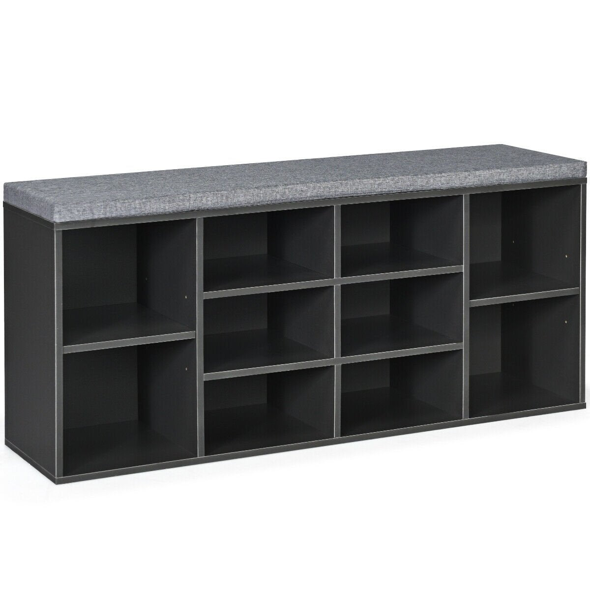 10-Cube Organizer  Entryway Padded Shoe Storage Bench-Beige