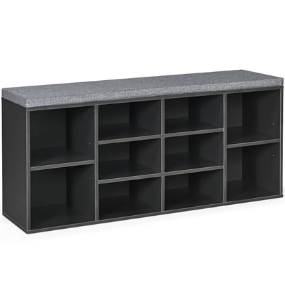 10-Cube Organizer  Entryway Padded Shoe Storage Bench-Beige