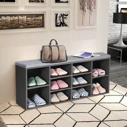 10-Cube Organizer  Entryway Padded Shoe Storage Bench-Beige