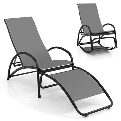 2-in-1 Outdoor Rocking Chair with 4-Position Adjustable Backrest for Patio Porch Poolside-Beige