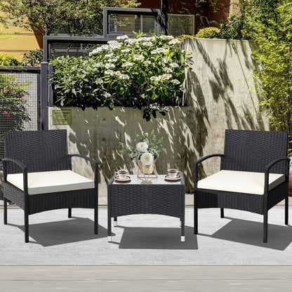 3 Pieces Patio Wicker Rattan Furniture Set with Cushion for Lawn Backyard-Gray