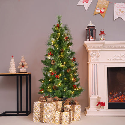 3-foot LED Christmas entrance tree decorated with red berries and pine cones, perfect holiday decor for festive entrances.