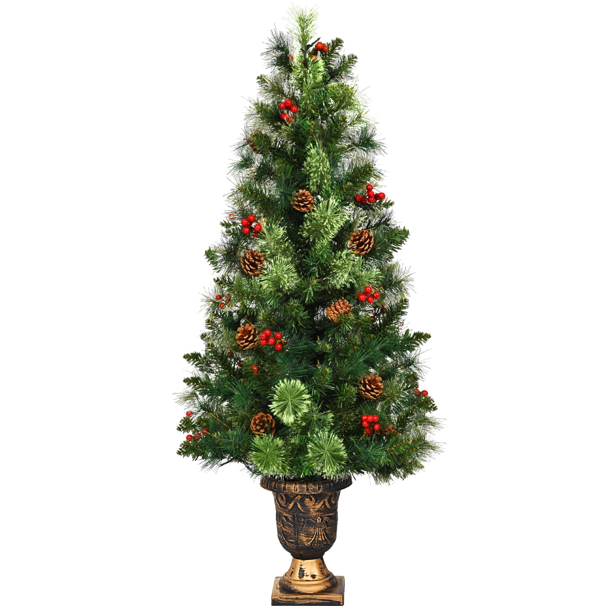 LED Christmas entrance tree with red berries and pine cones, available in 3, 4, or 5 feet, by Wilsons Home Store