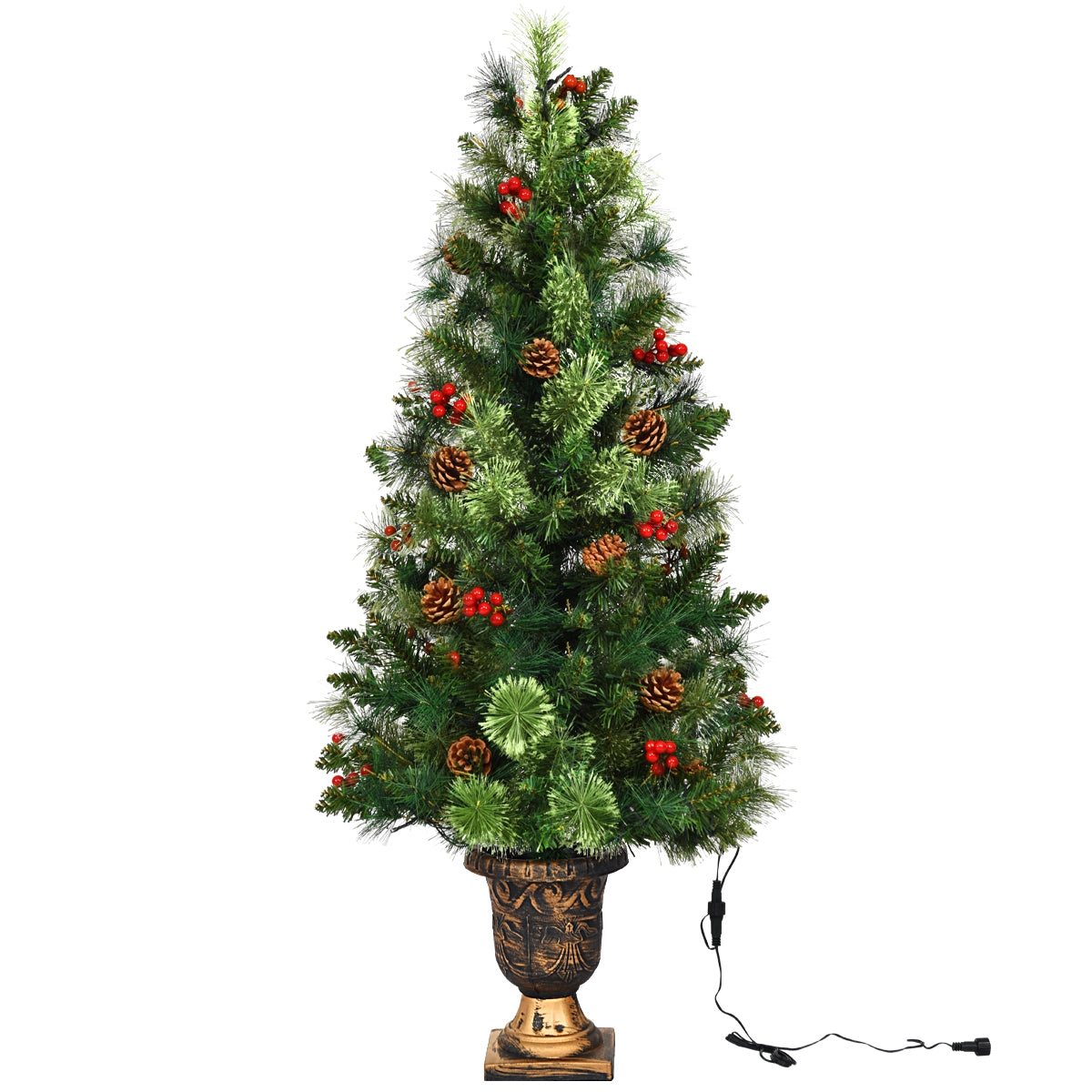 3-foot LED Christmas entrance tree with red berries and pine cones, holiday decor by Wilsons Home Store
