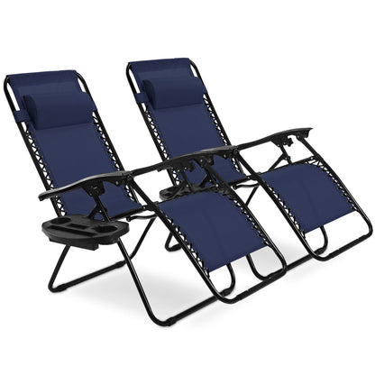 2 Pieces Folding Lounge Chair with Zero Gravity - Beige