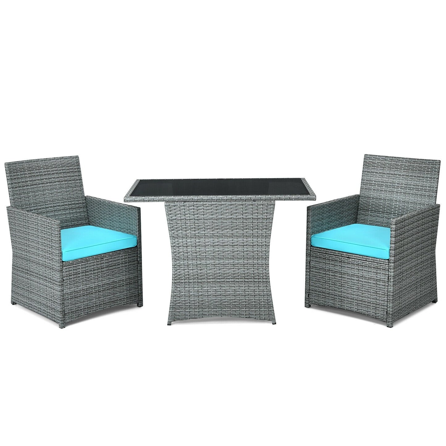 3 Pieces Patio Rattan Furniture Set with Cushioned Armrest Sofa-Gray