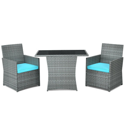 3 Pieces Patio Rattan Furniture Set with Cushioned Armrest Sofa-Gray