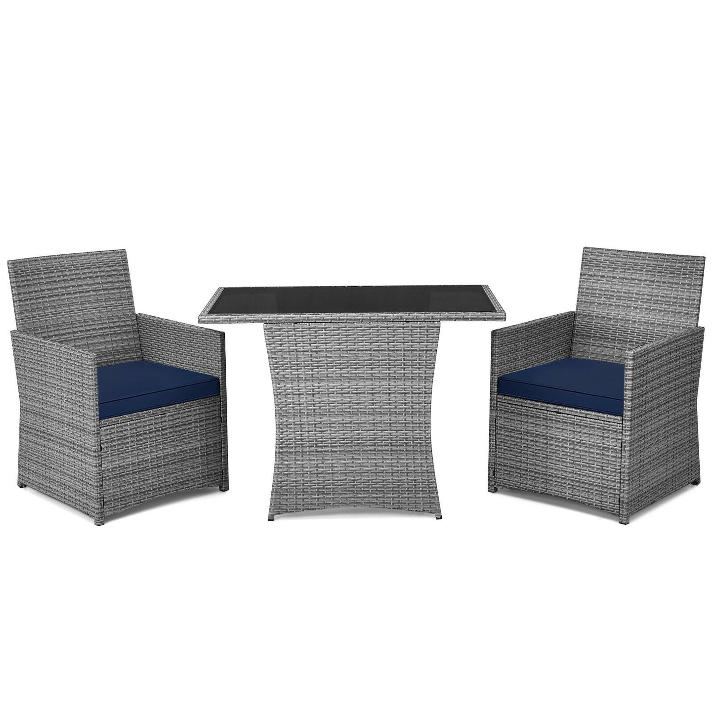 3 Pieces Patio Rattan Furniture Set with Cushioned Armrest Sofa-Gray