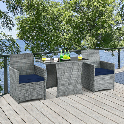 3 Pieces Patio Rattan Furniture Set with Cushioned Armrest Sofa-Gray