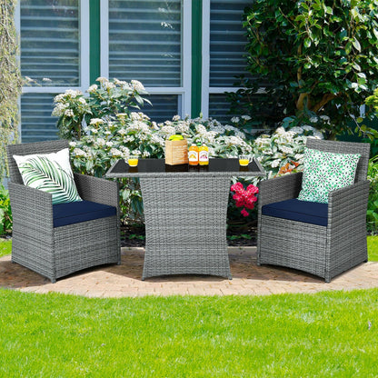 3 Pieces Patio Rattan Furniture Set with Cushioned Armrest Sofa-Gray