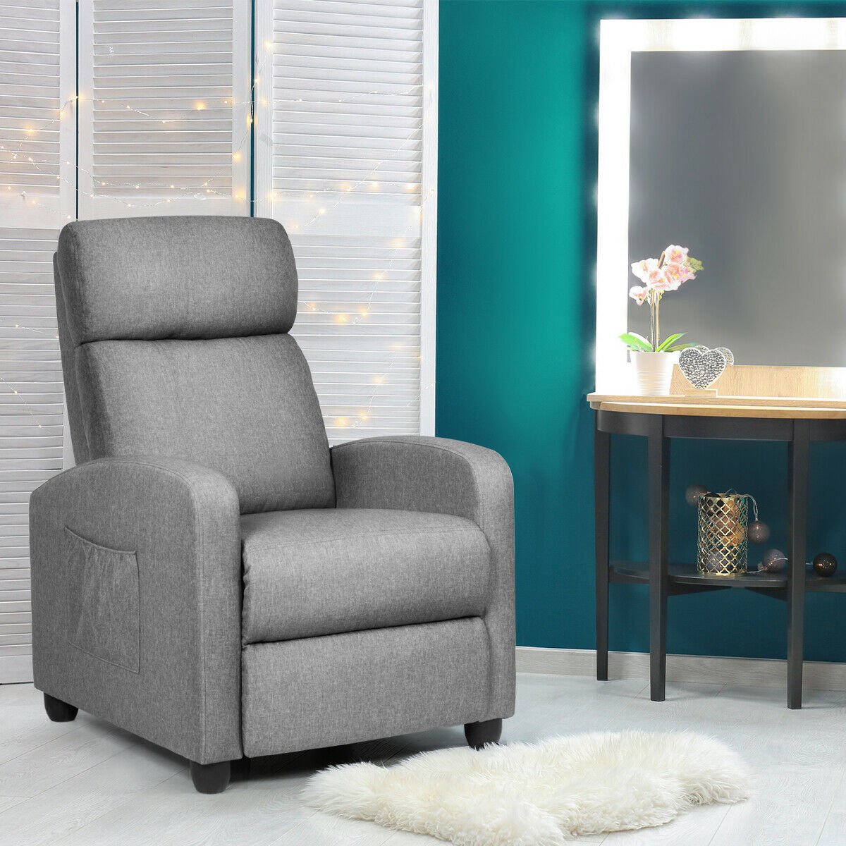 Recliner Massage Winback Single Chair with Side Pocket-Black