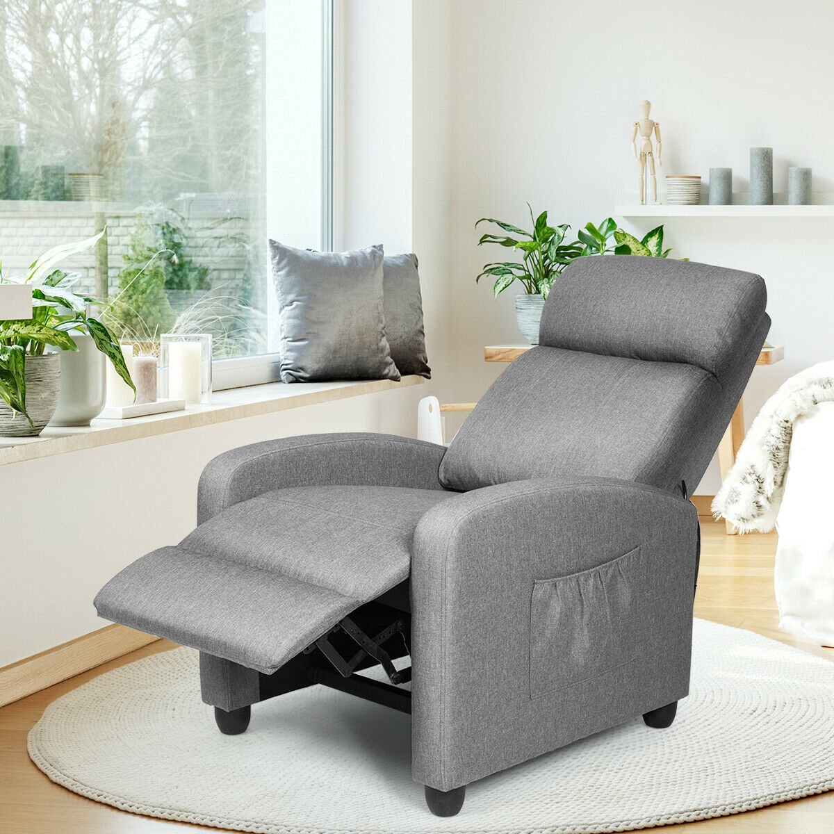 Recliner Massage Winback Single Chair with Side Pocket-Black