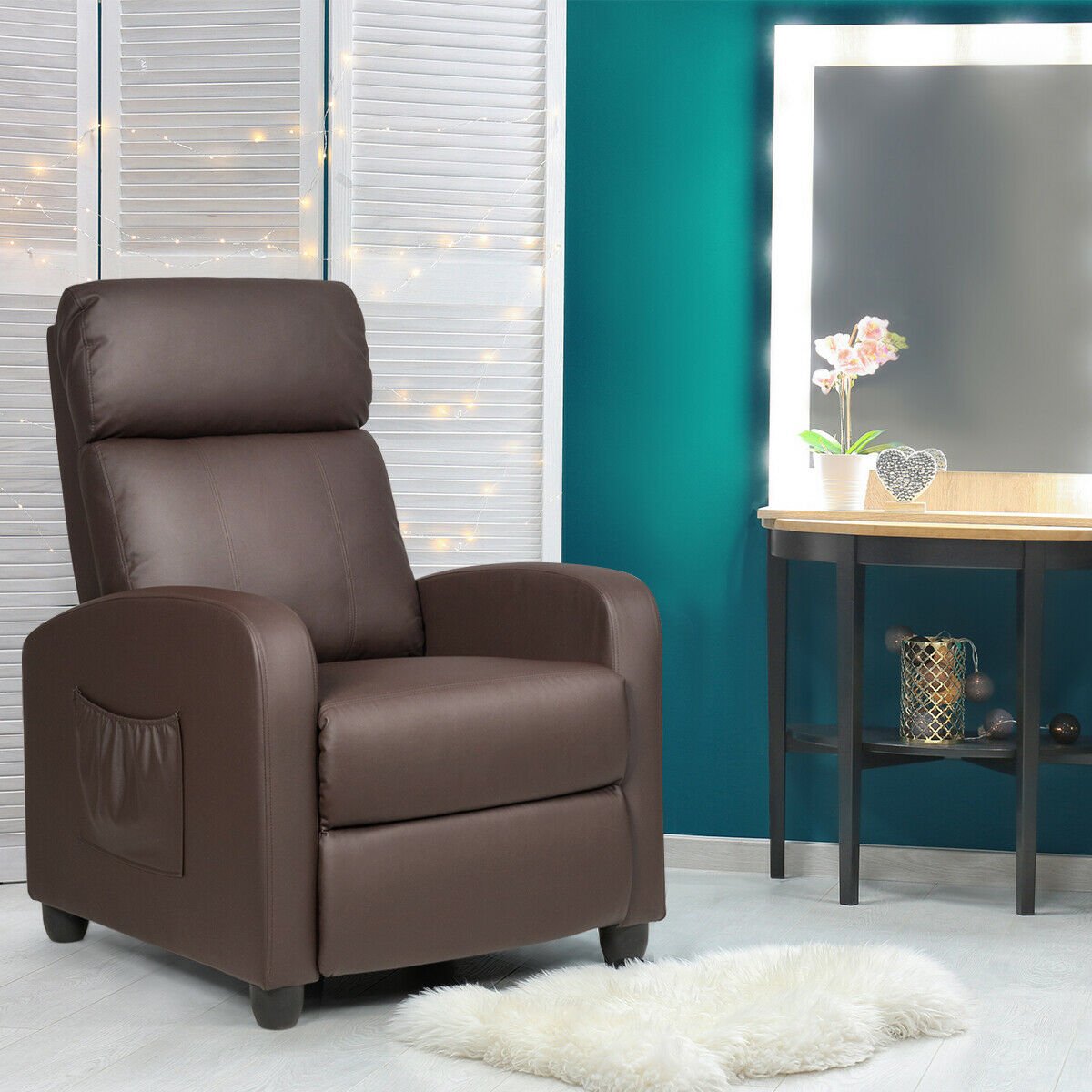 Recliner Massage Winback Single Chair with Side Pocket-Black