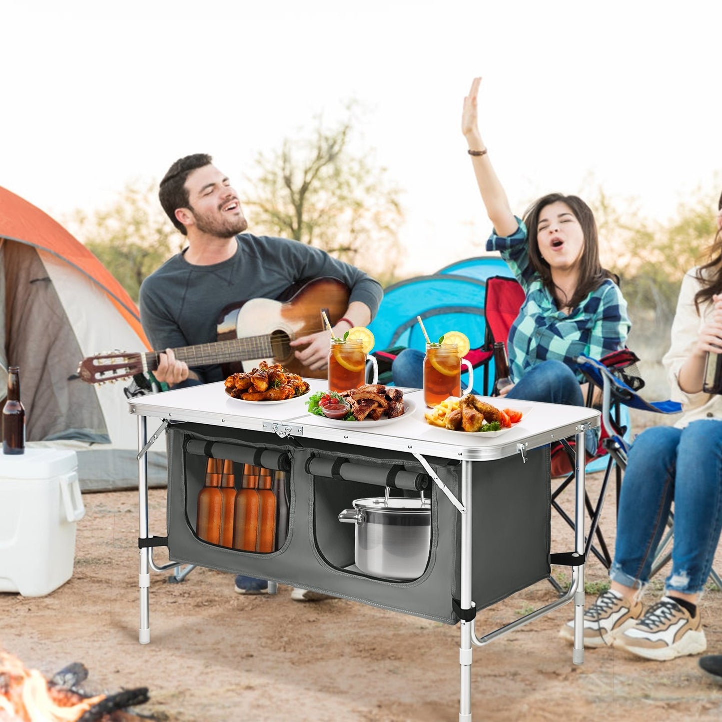 Height Adjustable Folding Camping  Table-Blue