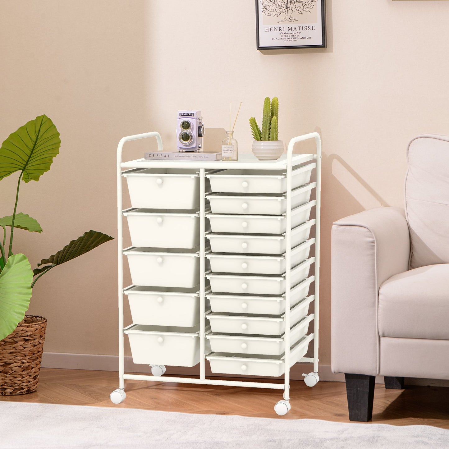 15-Drawer Utility Rolling Organizer Cart Multi-Use Storage-Black