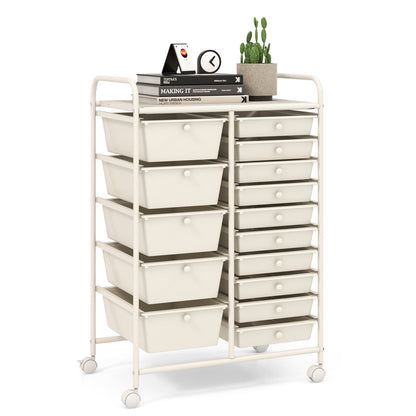 15-Drawer Utility Rolling Organizer Cart Multi-Use Storage-Black