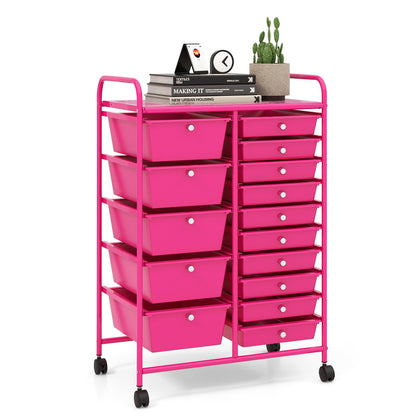 15-Drawer Utility Rolling Organizer Cart Multi-Use Storage-Black