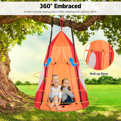 2-in-1 40 Inch Kids Hanging Chair Detachable Swing Tent Set-Blue