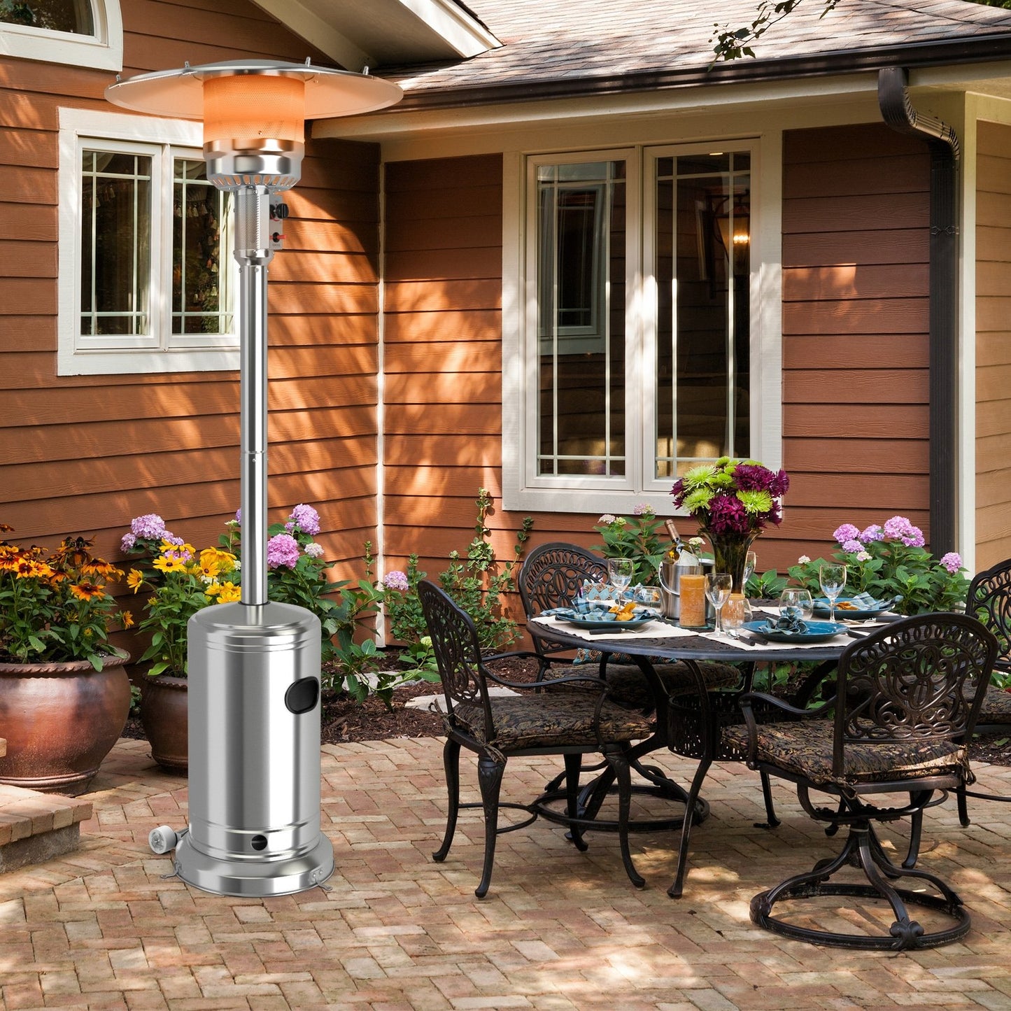 50000 BTU Stainless Steel Propane Patio Heater with Trip over Protection-Black