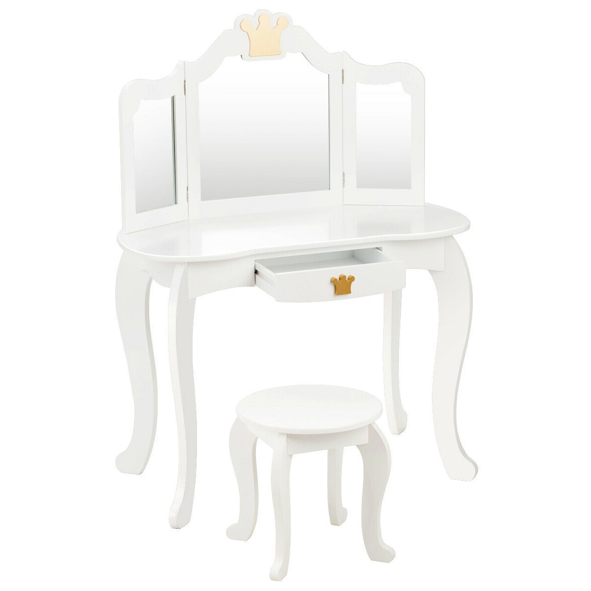 Kids Makeup Dressing Table with Tri-folding Mirror and Stool-Pink