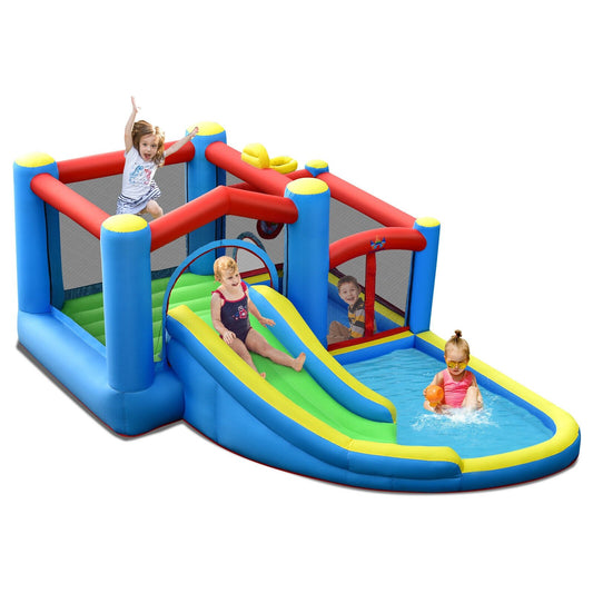 Colorful inflatable kids water slide and bounce castle for outdoor and indoor play, without blower, from Wilsons Home Store.