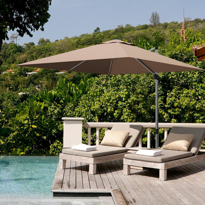 10 ft 360 Degree Tilt Aluminum Square Patio Offset Cantilever Umbrella without Weight Base-Beige