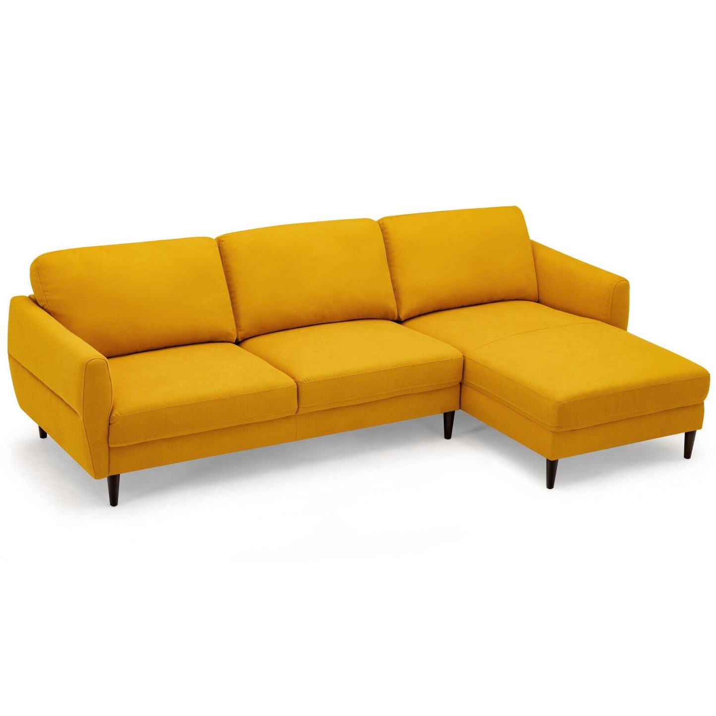 L-Shaped Fabric Sectional Sofa with Chaise Lounge and Solid Wood Legs-Navy