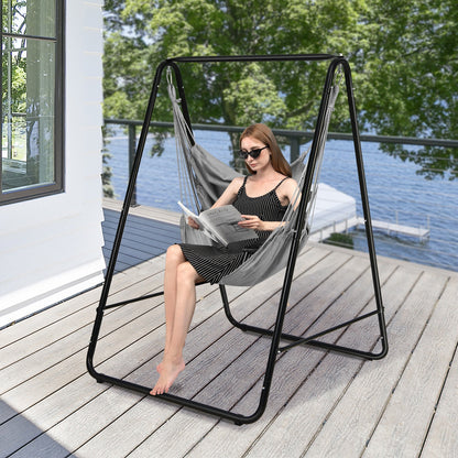 Hanging Padded Hammock Chair with Stand and Heavy Duty Steel-Beige